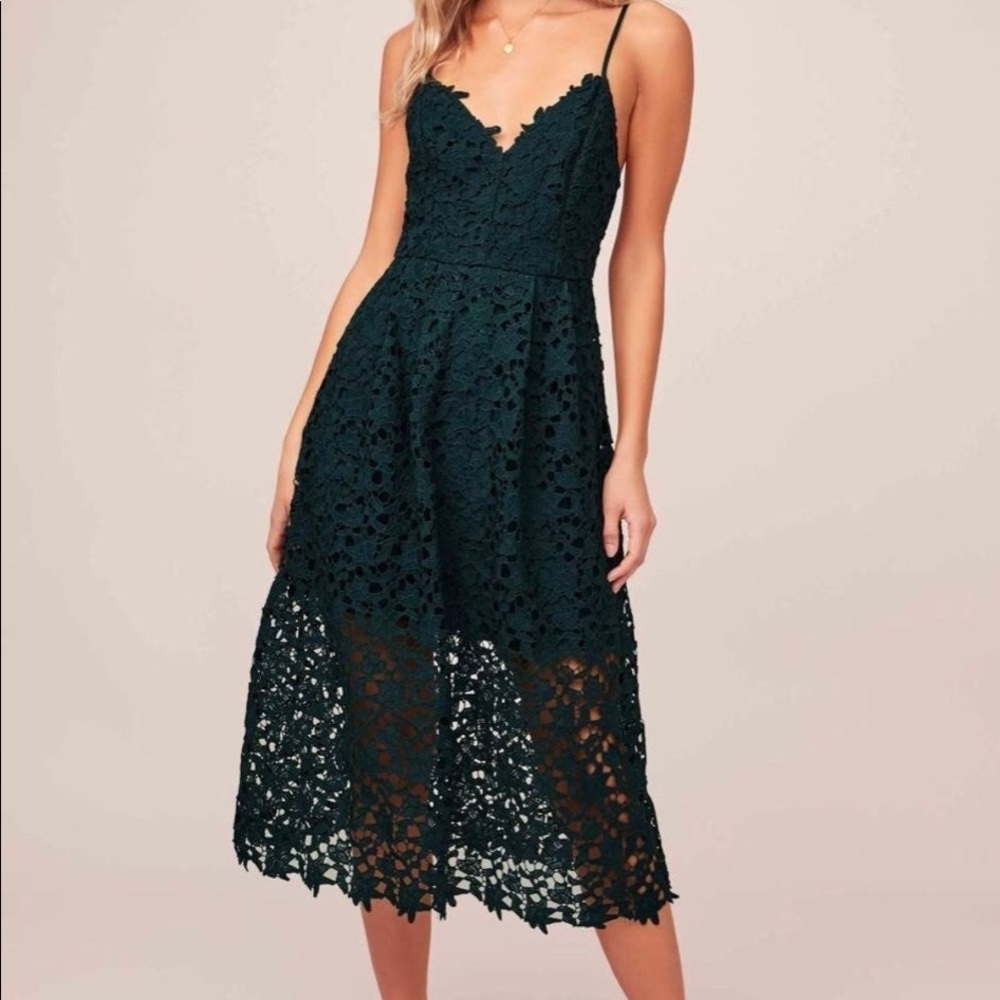 ASTR the Label Hunter Green Lace Midi Dress